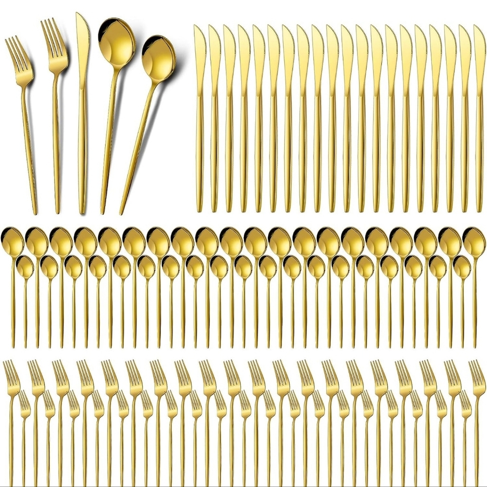 200 Pieces Gold Silverware Set Stainless Steel Flatware Cutlery Set New